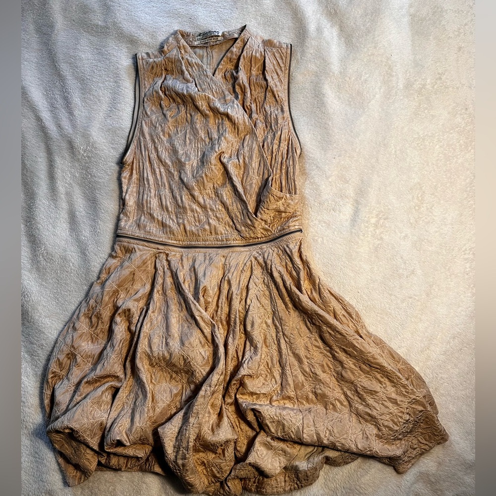 All Saints Quilted Silk Skater Dress with Zipper Details